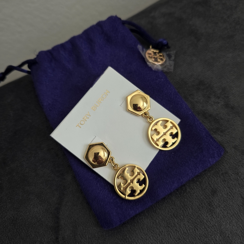 Tory Burch Hexagon Gold Drop Earrings * With Free Bracelet GWP See Photo